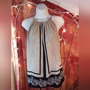 New York & Company Tan and Black Patterned Blouse